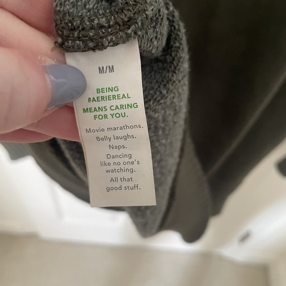 Aerie Quarter Zip Ribbed Sweater Sweatshirt Olive Green Medium New With Tags - Picture 11 of 12